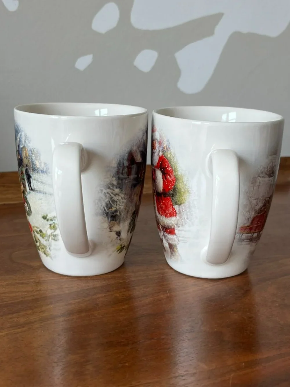 2 Pottery Barn Nostalgic Santa Christmas Village Mugs Stoneware Coffee Cups